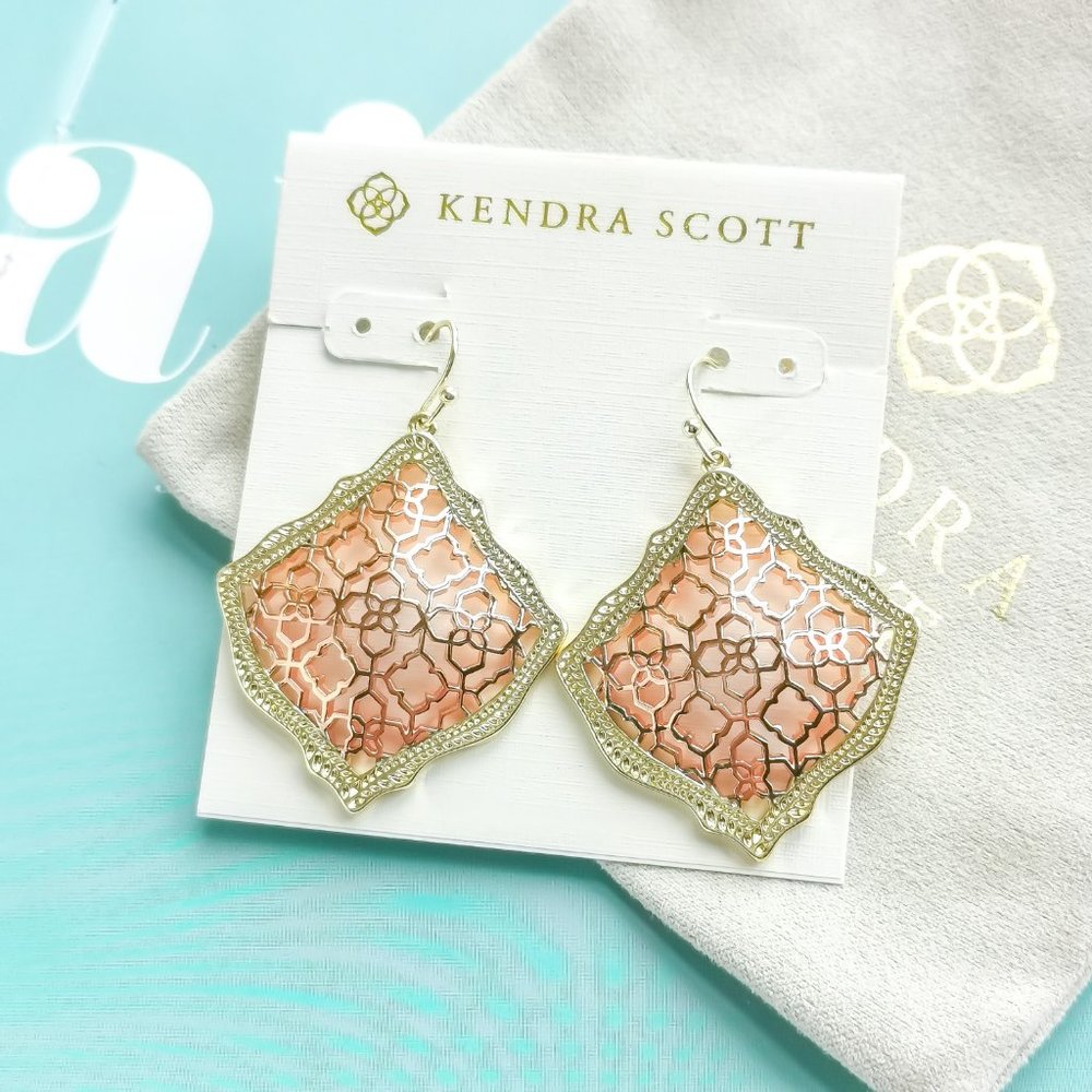 Kendra Scott Rose Gold Kirsten Filigree Drop Earrings dust bag